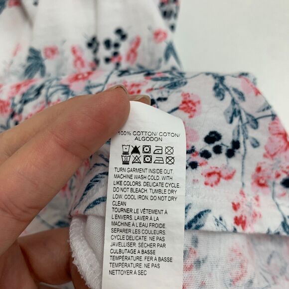 Lucky Brand Shirt Womens S White Botanical Print Cotton Crew Neck Short Sleeve - Picture 9 of 14